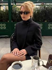Áo khoác blazer nữ mới năm 2026, tay dài có túi, kiểu dáng công sở thường ngày, màu đen, mùa xuân. - màu đen - Xem 6