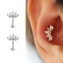 1-3pcs Fashionable Stainless Steel Cubic Zirconia Crown Stud Earrings, Cartilage/Tragus Jewelry, Lip Ring, Body Piercing Accessories For Women - Ear Bone Studs - View 13