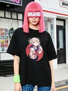 Camiseta de manga corta con cuello redondo suave y casual de verano para mujer, tops para salir, vintage, Gen Z, tops, curvas, ropa Y2K, algodón, Italia, Grecia, tops de mujer, tops bonitos, camisetas gráficas, conjuntos de primavera, estilo callejero americano, casual deportivo, estilo unisex, estilo casual urbano, casual, jersey, camisetas holgadas, ropa de calle retro, estilo de los 90, estilo de los 2000, subcultura, estilo europeo, tops negros, tops blancos, conjuntos de fiesta de los 90. Negro - Negro - Ver 10