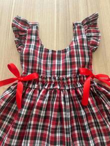 Children's June Festival Dress, Red, Black, And White Checkered Pattern With Back Bow, Sizes 2, 4, And 6 Years Old, Checkered Romper, Country Style, São João Junino - Họa tiết caro đỏ, trắng và đen - Xem 7