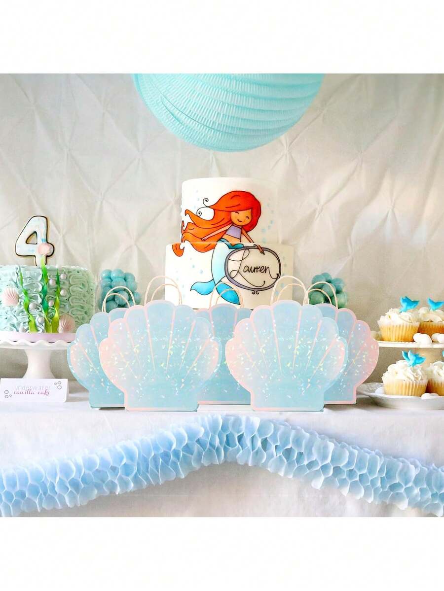 10/5/1 chiếc Túi quà tặng hình vỏ sò chủ đề nàng tiên cá – Túi quà tặng chủ đề biển cả, đại dương, bãi biển | Đồ dùng trang trí tiệc sinh nhật nàng tiên cá và dã ngoại mùa hè - Xem 1