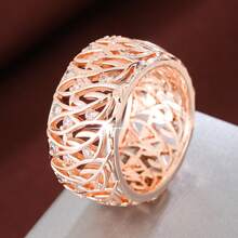 1pc Nature Inspired Tree Leaf Shaped Cubic Zirconia Inlaid Wide Band Ring For Women - Multicolor - View 4