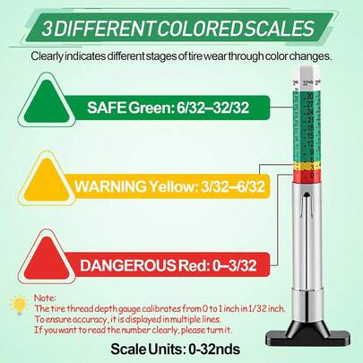 3-Pcs Tire Tread Depth Gauge In 1_32 Inch, Color Coded Tire Depth Gauge With Pocket Clip, Tread Depth Accurate Measurement Tools For Car, Trucks, SUV, Motorcycle, Bike (With 5Pcs Tire Valve Stem Caps)
