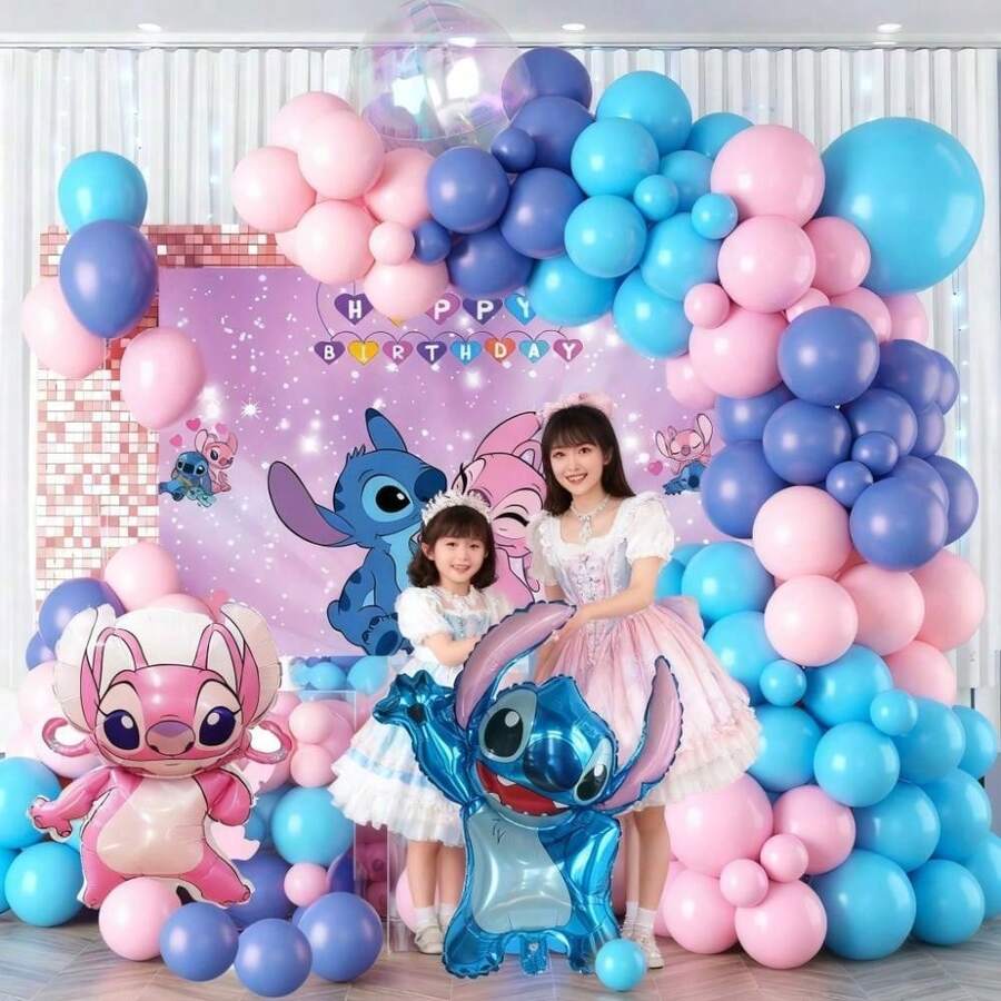 Hasbro Cute Stitch And Angel Theme Balloon Arch, Pink, Purple, Blue Balloons Suitable For Lilo And Stitch Birthday Party Decoration - View 1