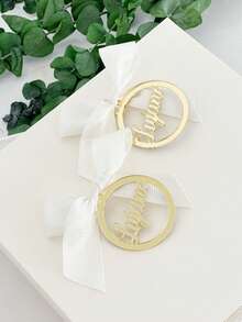 10/20pcs Silver & Gold Mirror Acrylic Baptism Favor Tags With Ribbons, Seat Cards, Baptism Souvenirs, Personalized Wedding Guest Name Tags - Multicolor 2 - View 15