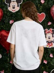 Disney 100% Cotton Comfortable Short-Sleeved Casual Couple's Heart-Printed T-Shirt - 女士T卹 - 查看 5