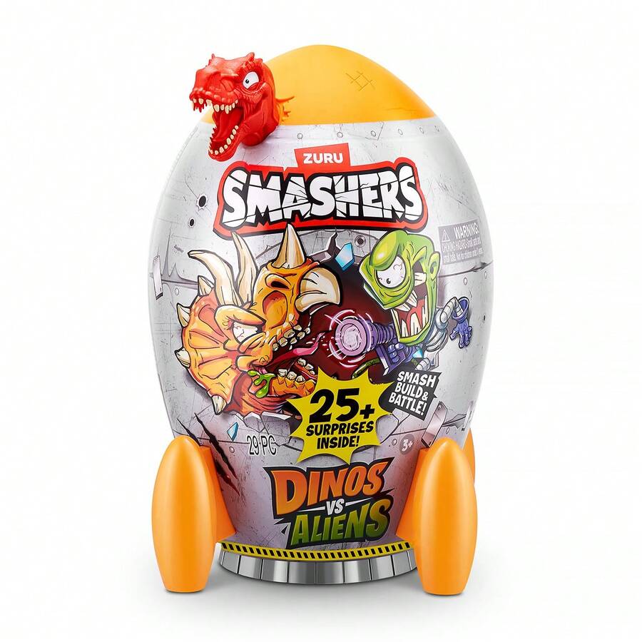 ZURU Smashers 恐龙大战外星人套装，30厘米巨型神秘火箭蛋，内含25+惊喜，DIY挖掘史莱姆和恐龙动作人偶玩具，3岁以上男孩新奇礼物
