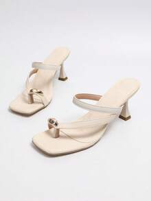 Giày sandal cao gót thời trang nữ, dép lê, đính đá, mũi vuông, thích hợp dự tiệc, phong cách thanh lịch, kiểu dáng hộp đêm, khóa cài, chất liệu kim loại nguyên chất, thích hợp cho các bữa tiệc. - Màu be - Xem 7