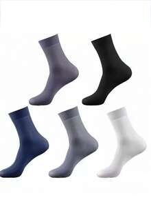 1/10/20/30 Pairs Men's Silk Socks, Anti-Odor Breathable Deodorizing Mid-Calf, Thin Business Summer Socks - Multicolor - View 34
