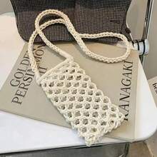 Hollow-Out Woven Crochet Small Crossbody Phone Bag Women Fashion Solid Color Lightweight Braided Shoulder Handbag Crossbody Bags - Brown - View 9