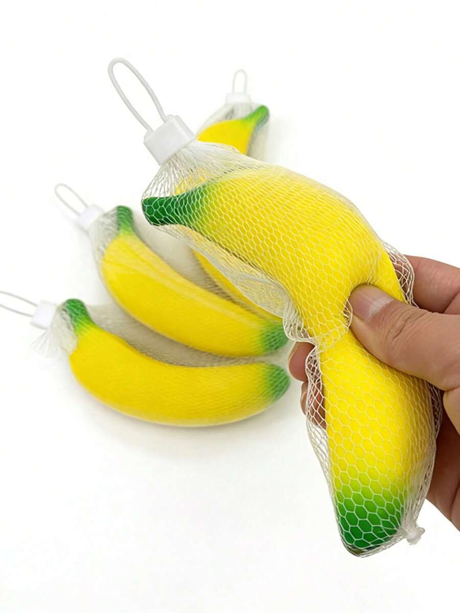 2 món đồ chơi bóp giảm căng thẳng, hình trái cây và rau củ, chuối, mềm mại, đàn hồi chậm, giống thật. - Màu vàng - Xem 1