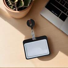 1/2件装耐用型横款黑色工作证卡套，防水胸牌夹带可伸缩卷轴，双面可用，适用于医院、学校、办公室工作人员 - 查看 3