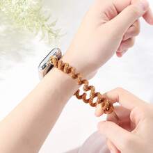 1pc Bohemian Style Braided Rope Watch Band, Compatible With Apple Watch 38/40/41/42/44/45/49mm, Elastic Adjustable Strap - Rust Brown - View 4