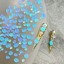 30pcs Blue Matte Frosted Diamond Nail Art Decor, Oval Waterdrop Rhinestone Combo DIY Accessories - A - View 1