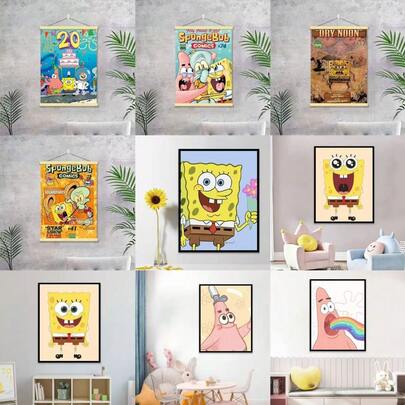 SpongeBob SquarePants 1pc, 20cm/7.87in*15cm/5.91in, Interesting Framed Wall Art Poster, Cartoon Magazine Cover Poster, Wall Decor, Holiday Essential, Party Gift Filler, Classroom Necessity, Back To School, Classroom Decor, Bedroom Decor, Personalized Gift, Home Decor, Suitable For Home, Living Room And Bedroom (Random Style)