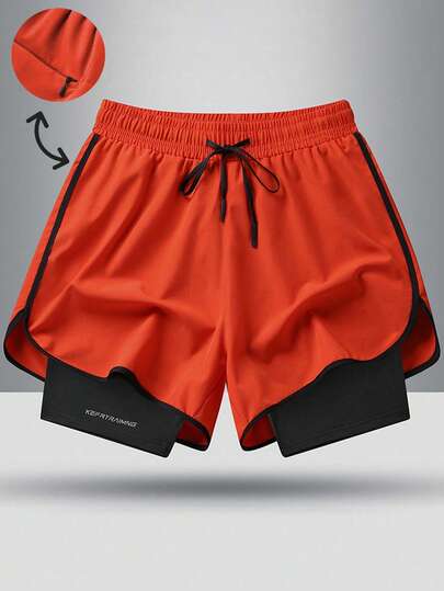 Men's Spring/Summer Drawstring Waist 2 In 1 Fashionable Casual Sports Shorts, Suitable For Hiking, Cycling, Basketball, Running, Indoor Sports In Winter