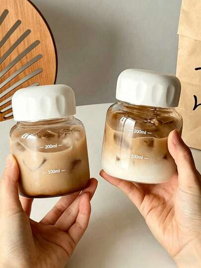 Mini Portable Glass Milk Bottle, Mini Portable Glass Coffee Cup Water Bottle With Lid, Milk Cup Drinking Cup, Heat-Resistant Tea Cup, Household Kitchen Daily Sealed Travel Mug, Dishwasher , Suitable For Milk, Coffee, Herbal Tea, Etc.