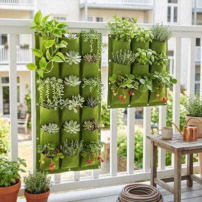 1 túi trồng cây thẳng đứng tiết kiệm không gian màu xanh lá cây, túi trồng cây treo tường 9 ngăn/18 ngăn, chậu trồng cây treo hiện đại nhẹ, thích hợp cho ban công, sân vườn, trồng rau và thảo mộc, giá đựng đồ làm vườn ban công bền chắc, sử dụng trong nhà và ngoài trời.