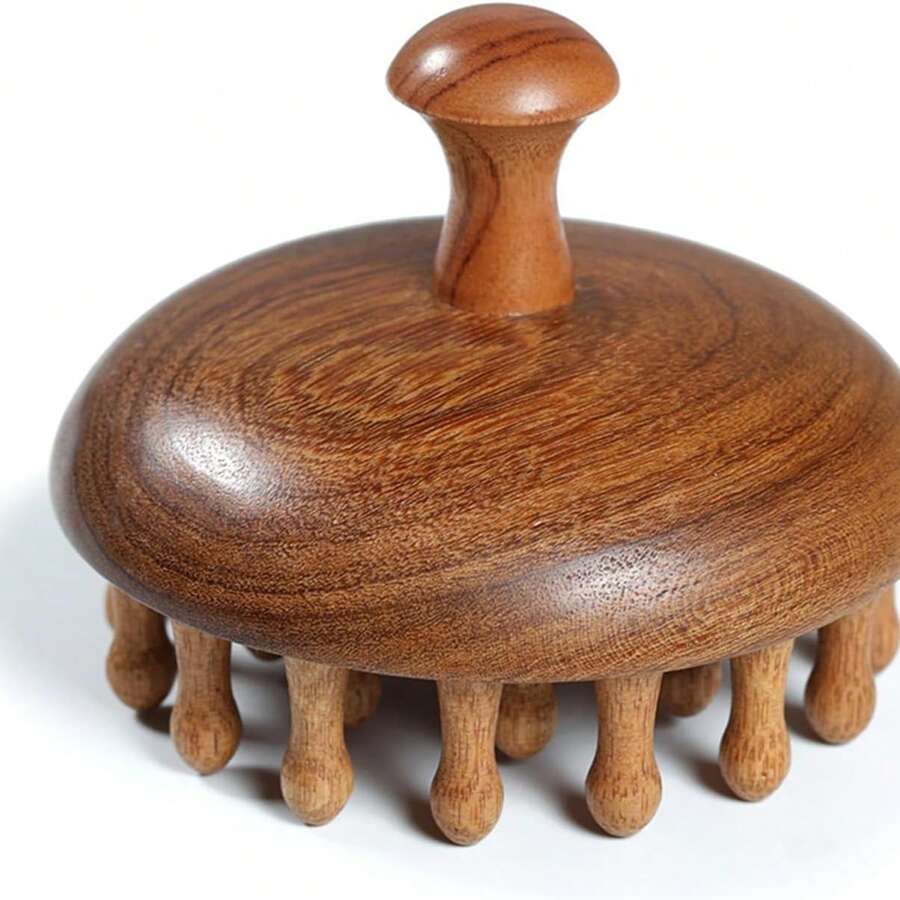 Lược massage da đầu bằng gỗ - Dụng cụ massage đầu bằng gỗ đàn hương, bàn chải Gua Sha cho nam nữ, kích thích mọc tóc và massage toàn thân. - màu nâu - Xem 1