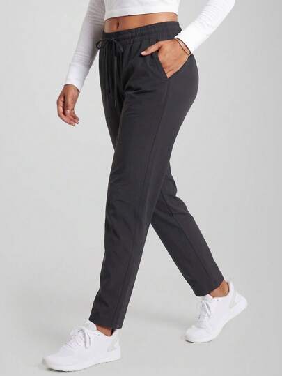 CZRLHYT Women's Elastic Waist Drawstring Straight Woven Pants, Casual For Outdoor, Travel, Airport, Office & Work