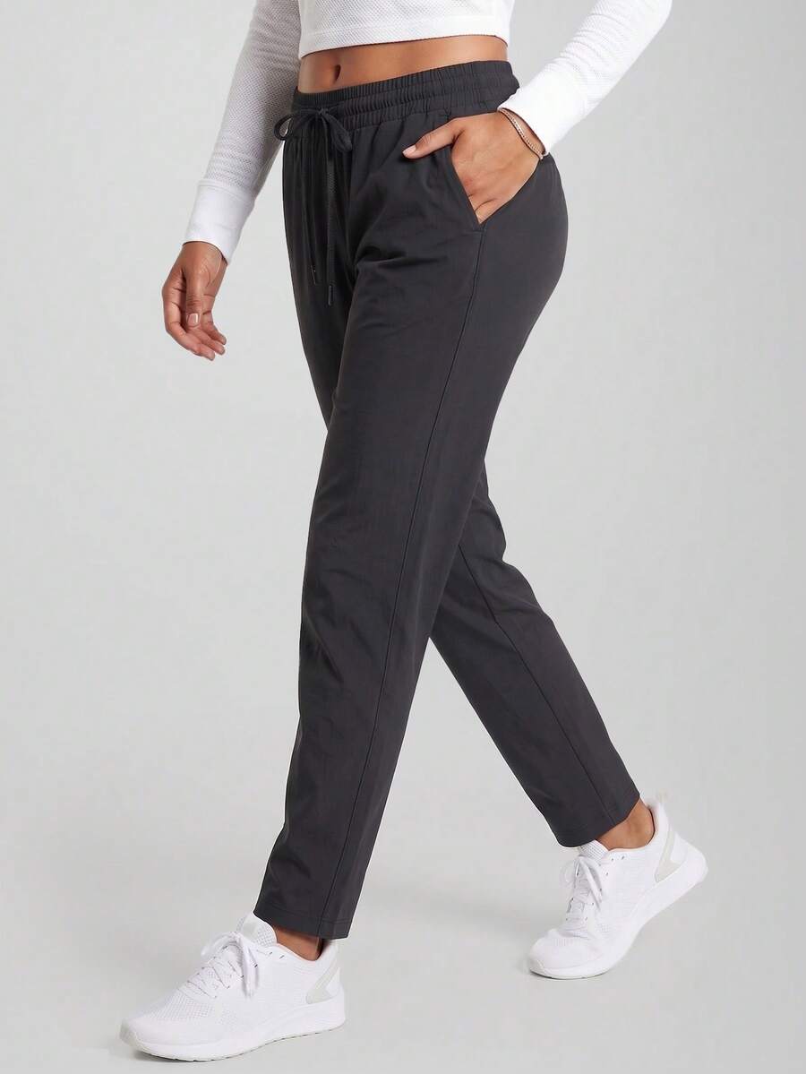 CZRLHYT Women's Elastic Waist Drawstring Straight Woven Pants, Casual For Outdoor, Vacation, Airport, Office - Black - View 1