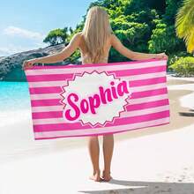 1 Customized Beach Towel With Name, Personalized Beach Towel, Custom Pool Towel, Beach And Pool Holiday Birthday Gift - Màu Hoa hồng đỏ - Xem 4