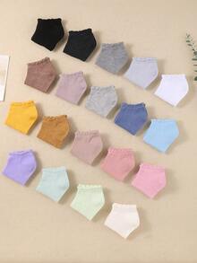 10 Pairs Random Colorful Petal Ankle Socks, Solid Color Ruffle Socks, Back To School Students Children's Socks, Crazy Socks, Fun Socks - Multicolor - View 7