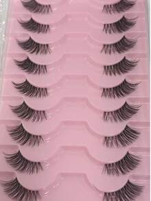 9 pares de pestañas postizas naturales súper cortas, banda transparente, pestañas de mink falso 3D suaves, para crear un look de maquillaje natural y suave - Negro - Ver 8
