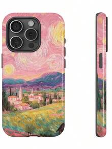 Pink Van Gogh-Style Oil Painting Two-In-One Matte Texture Phone Case Suitable For Compatible With Iphone17,16, 15, 14, 13, 12, 11, PRO MAX,PLUS,Case Suitable For Compatible With Samsung Galaxy S21/22/23/24/25 Ultra/FE+,NOTE20 Ultra,A71/56/55/54/53/52/36/34/26/25/23/16/15/14/13/06 - 彩色 - 查看 1