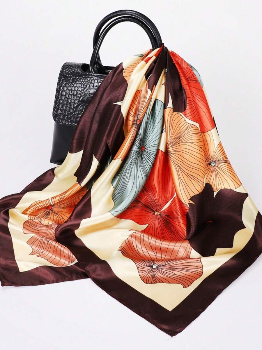 1pc Women's Retro Woven Cashew Pattern Printed Scarf, Large Square Scarf, Sun Protection, Headscarf, Fashion Travel Party Accessory,Accessories,Holiday - Beige Brown - View 1
