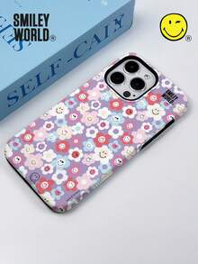 Smiley World SmileyWorld® | 1 件装减震全包覆 TPU+PC 材质双层手机壳，笑脸花朵爱心图案，UV 印刷，兼容 17、16、15、14、13、12、11 Pro Max，适合作为节日礼物、日常通勤使用，防摔高品质设计 - 彩色 - 查看 4