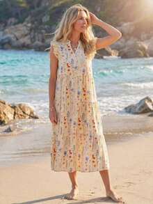 Vestido mini de verano casual con mangas cortas y estampado floral para mujeres, vestidos de verano, atuendos de verano, atuendos de vacaciones, ropa de mujer, vestido de Derby, vestidos de sol para mujeres - Multicolor 2 - Ver 5