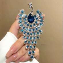 1pc European And American Fashion  Brooch, Suitable For Daily Wear, Festivals, Weddings, And Various Occasions. Very Beautiful1pc Cross-Border Europe And America Anti-Exposure Peacock Brooch, High-End Brooch With Rhinestones, Clothing Accessory, Phoenix Retro Brooch - Blue - View 8