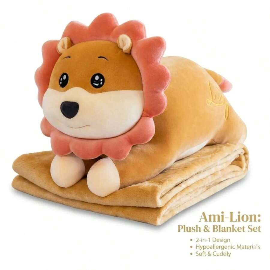 Leon Peluche 2 En 1 Con Manta Cobija Ultra Suave Microfibra - Multicolor - Ver 1