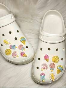 7pcs Transparent Ice Cream, Cat Paw Double Scoop Ice Cream, Waffle Cone, Lollipop Shoe Charms Set, Suitable For Hollow Out Clogs, Beach Sandals - Multicolor - View 4