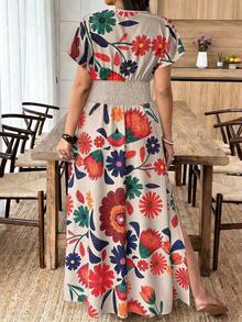 Weeklong Vestido de mujer talla grande con cuello en V profundo y estampado aleatorio - Multicolor 4 - Ver 4