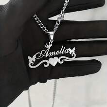 1 pieza Collar con nombre personalizable de varios estilos, collar con placa con nombre personalizado con corazón y mariposa, collar con colgante desmontable de acero inoxidable, regalo de joyería de moda para mujeres, cumpleaños, vacaciones, unisex, regalo personalizado, pareja, Día de la Madre, Día del Padre - Multicolor - Ver 16