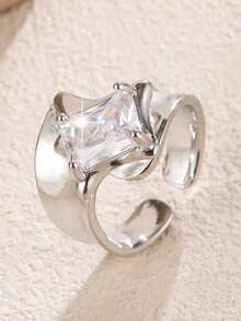 1 chiếc nhẫn nữ bản rộng, thiết kế độc đáo, sang trọng, tối giản, đính đá Zirconia tinh tế. - vòng mở - Xem 2