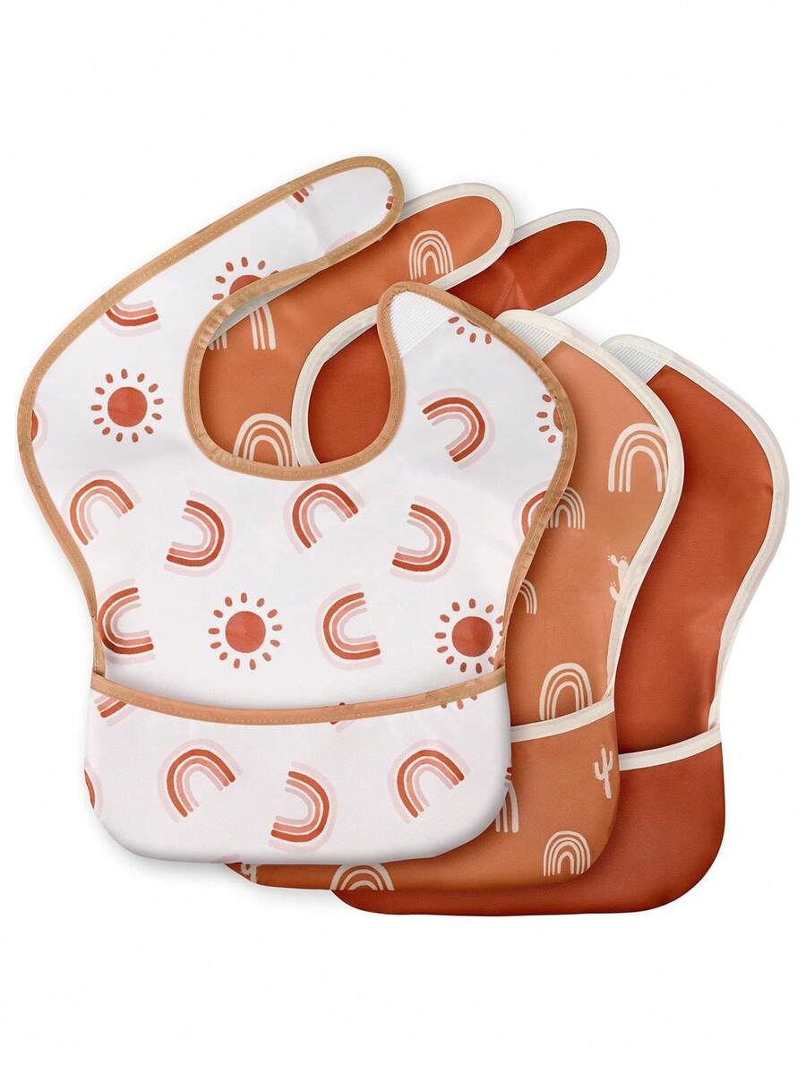 3pcs Waterproof Baby Bibs - Stain Resistant Lightweight Infant Feeding Bibs With Large Food Catcher Pocket, Essential Baby Feeding Essentials, Easy To Wear And Clean