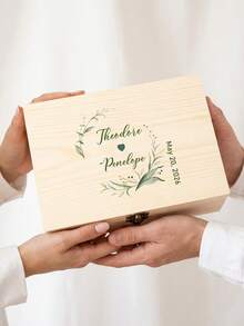 1pc Personalized Wedding Themed Wooden Storage Box, Customized Name Wedding Partner Souvenir Box, Party Desktop Decoration Gift Box, Wedding Gift Box - Multicolor - View 17