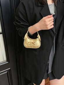 1个女童金属蝴蝶结装饰手提包，PU材质拉链迷你包，时尚优雅的口红零钱包，适合日常使用 - A - 查看 12