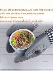 1pc Kitchen Heat-Resistant Glove, High Temperature Resistant, Wear-Resistant, Suitable For Clay Pots, Steamer Pots, Soup Pots And Other Heat-Insulating Cookware. Gray, White, Good Heat Insulation, Suitable For All People, Home Essential, Halloween, Soft, College Dorm Essential, Camping Essential, Holiday Essential, Summer. - Multicolor - View 3