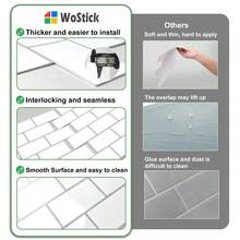 4PCS/10PCS/20PCS (Thicker Design)Waterproof & Oilproof White Subway Tile Stickers, Easy Peel And Stick Removable Backsplash For Kitchen And Bathroom Decal, Wall Decal, Vinyl Sticker, Home Decoration - White - View 4