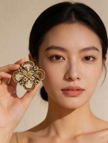1pc Vintage Floral Geometric Women's Brooches, Exquisite Openwork Pins For Backpack, Y2K Jewelry Accessories For Women Daily Wear & Gift - Pattern - View 9