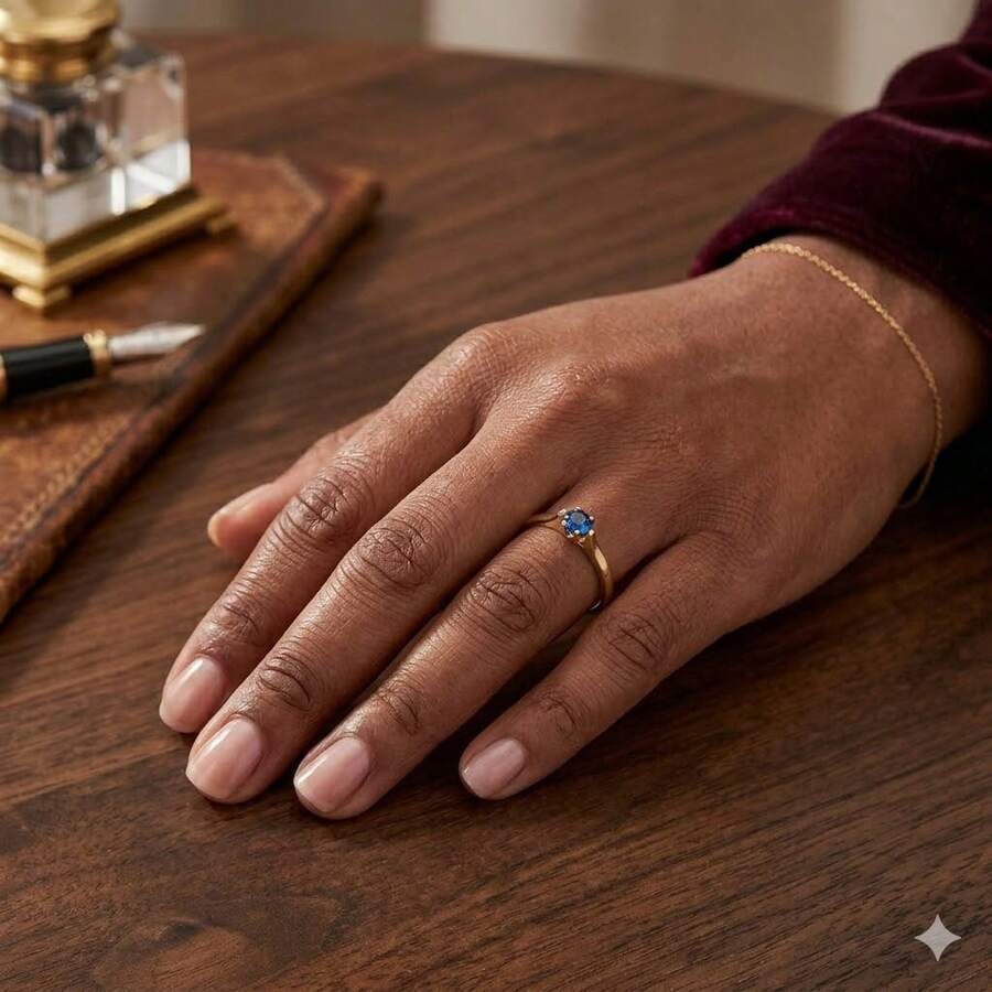 Stainless Steel Silver Solitaire/Stacking Ring With Colored Zirconia Stone, 4mm, For Graduation Or Debutante Parties. - Màu xanh lam - Xem 1