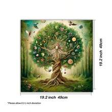 1PC Exquisite Tree Of Life Tarot Tablecloth, Colorful Polyester Altar Mat, Celestial Floral Design For Tarot Reading, Witchcraft - Multicolor - View 9