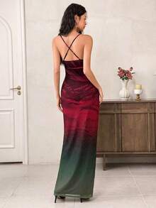 Vestido de malla con escote en la espalda para mujer, vestido largo de ajuste ceñido para uso diario - Negro - Ver 5