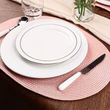 45*30cm 淡粉色塑膠手工編織餐墊、12cm 杯墊、橢圓形編織餐墊、隔熱墊、裝飾墊、熱銷多色可選、桌墊、防皺餐墊，適用於生日、聖誕節、喬遷、慶祝、節日派對、家庭聚會等 - 淺粉色 - 查看 7