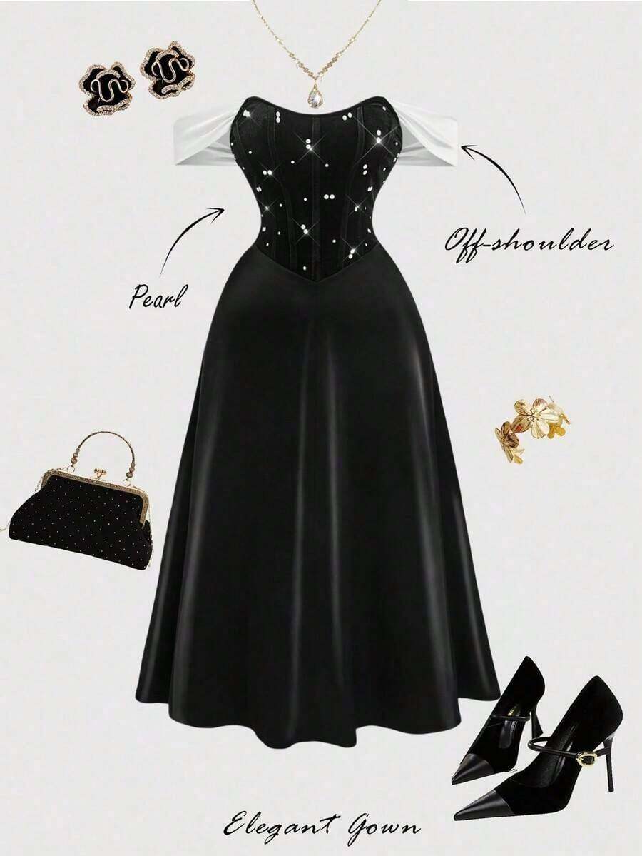 MOD Vestido largo de mujer talla grande de estilo vintage con patrón de espina de pescado sin mangas, adecuado para primavera/verano, vestido de noche, vestido formal, vestido de graduación, vestido negro largo, vestido de dama de honor, vestido de regreso a casa, vestido de estilo renacentista, vestido largo retro - Blanco y Negro - Ver 1