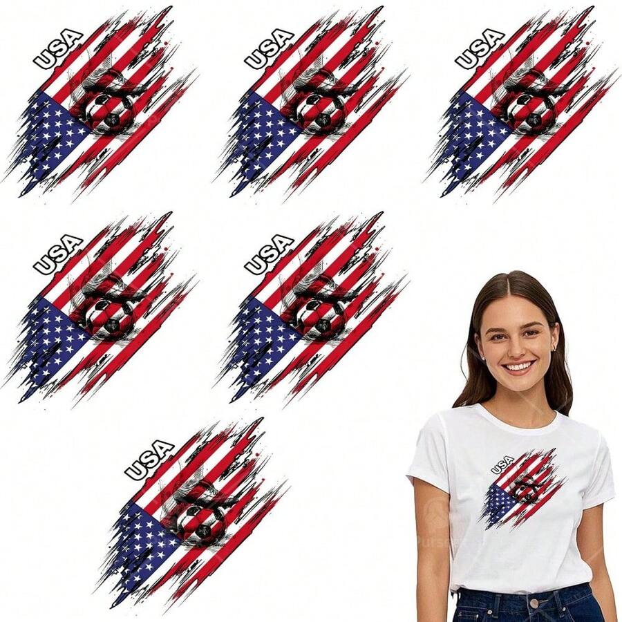 Set Of 6 US Soccer American Flag Football Chest Logo Iron-On Stickers, Perfect For Projects On Clothes And Bags. Ideal For Patch Decorations And Easy To Apply With Heat - Sky Dream - View 1